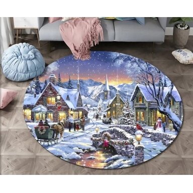 Apvalus kilimas Žiemos kaimas 100x100cm