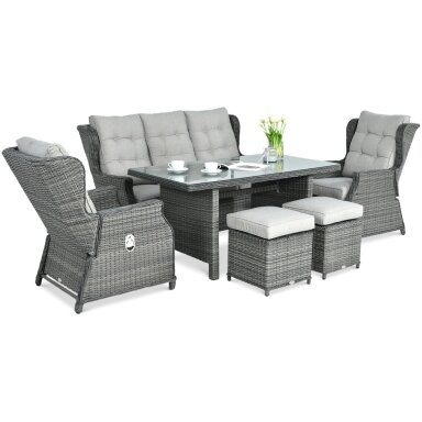 Baldų komplektas BALTIMORE DINING + Pufai Dark Grey
