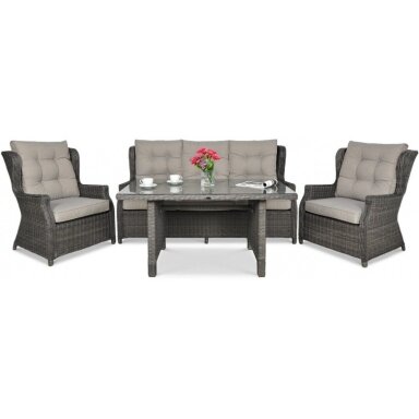 Baldų komplektas TRIVENTO 3 DINING + pufai dark grey