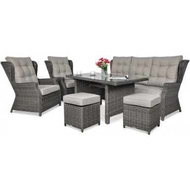 Baldų komplektas TRIVENTO 3 DINING + pufai dark grey