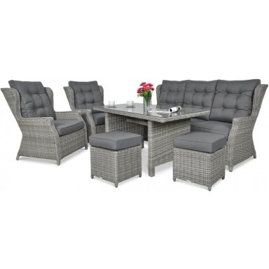 Baldų komplektas TRIVENTO 3 DINING + pufai stone grey