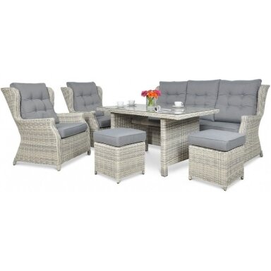 Baldų komplektas TRIVENTO 3 DINING + pufai white grey
