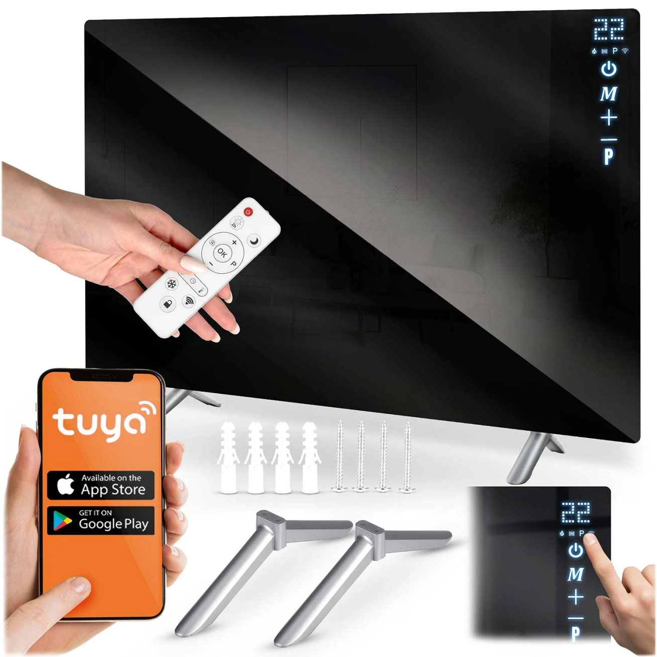 Berdsen984 600 W infraraudonųjų spindulių šildytuvas su WiFi, nuotolinio valdymo pulteliu ir Tuya Smart programėle, juoda 11