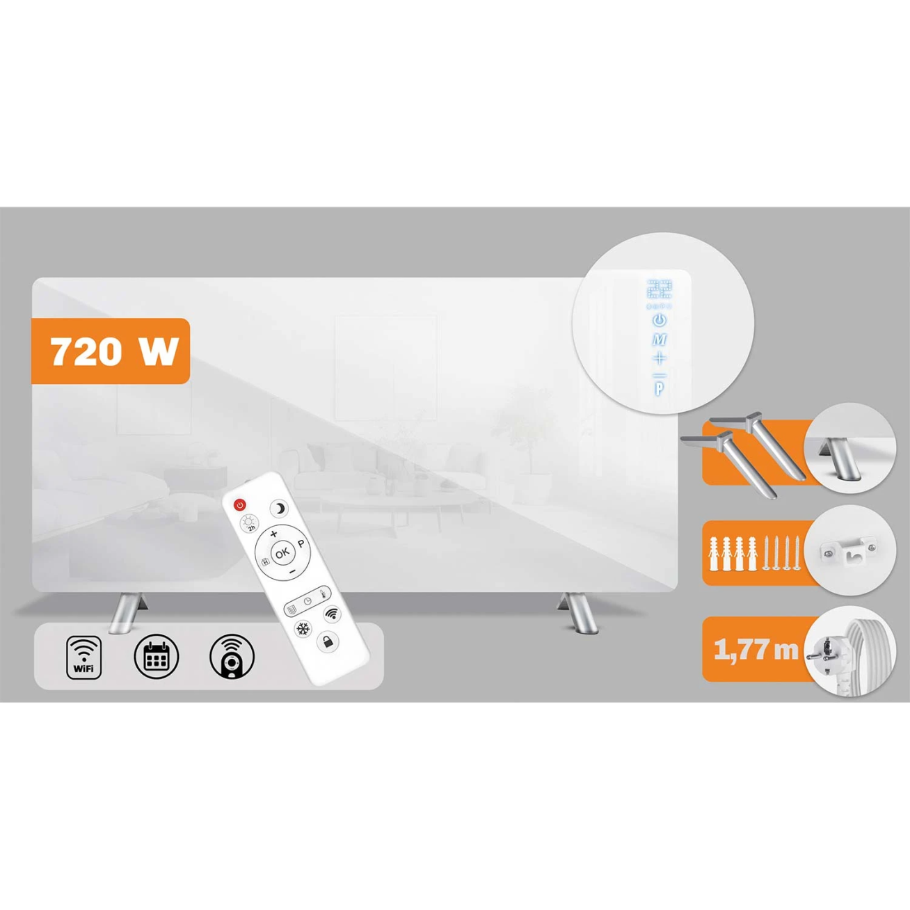 Berdsen985 720 W infraraudonųjų spindulių šildytuvas su WiFi, nuotolinio valdymo pulteliu ir Tuya Smart programėle, balta 3