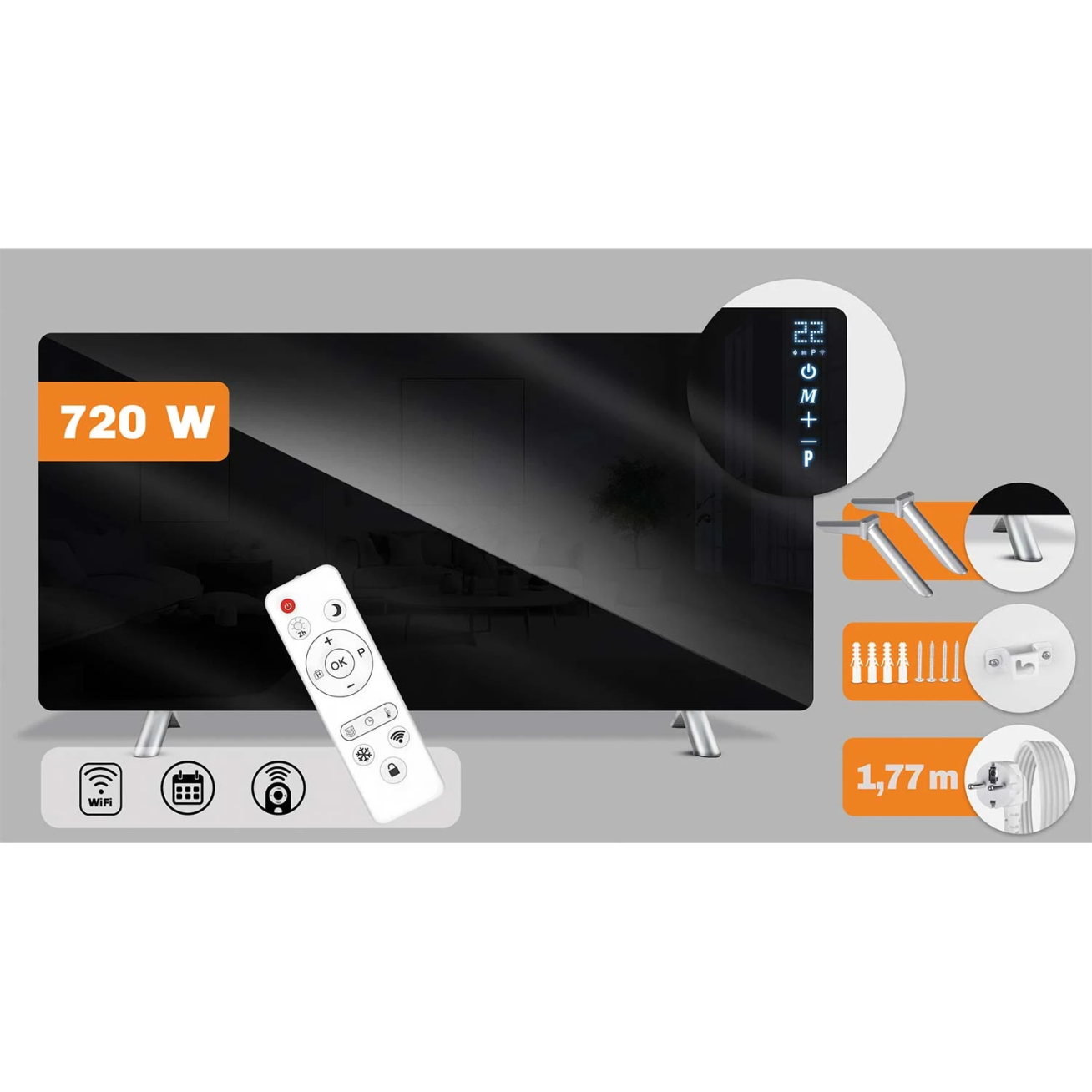Berdsen985 720 W infraraudonųjų spindulių šildytuvas su WiFi, nuotolinio valdymo pulteliu ir Tuya Smart programėle, juoda 3