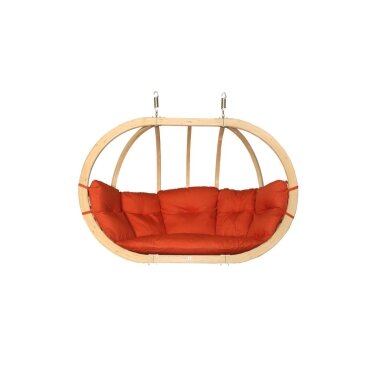 Dvivietis medinis pakabinamas krėslas SWING POD XL su raudonos spalvos pagalve (be stovo)