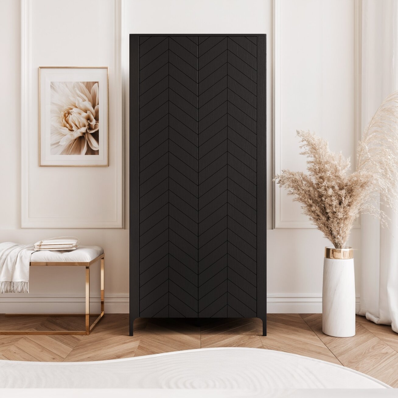 Dviejų durų varstoma spinta LORIEN 90 cm su eglute ir tylaus uždarymo sistema Spalvos: Juodas painflow 1