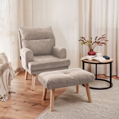 Išskleidžiamas fotelis su pakoju NEMO, aptrauktas audiniu, ant medinių kojelių Kojelių spalva: Sonoma, Spalvos: Trinity 02 (Smėlinė)