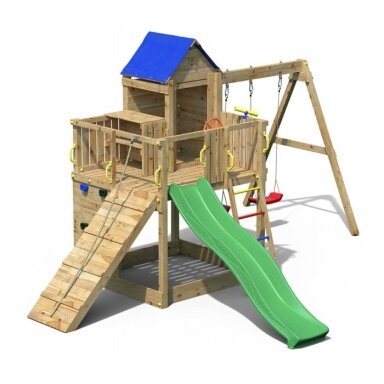 Fungoo Treehouse medinė žaidimų aikštelė su sūpynėmis