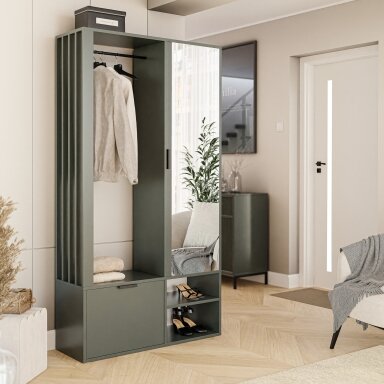 Prieškambario spinta su veidrodžiu ir lamelėmis MILO Spalvos: Greenstone (žalia)
