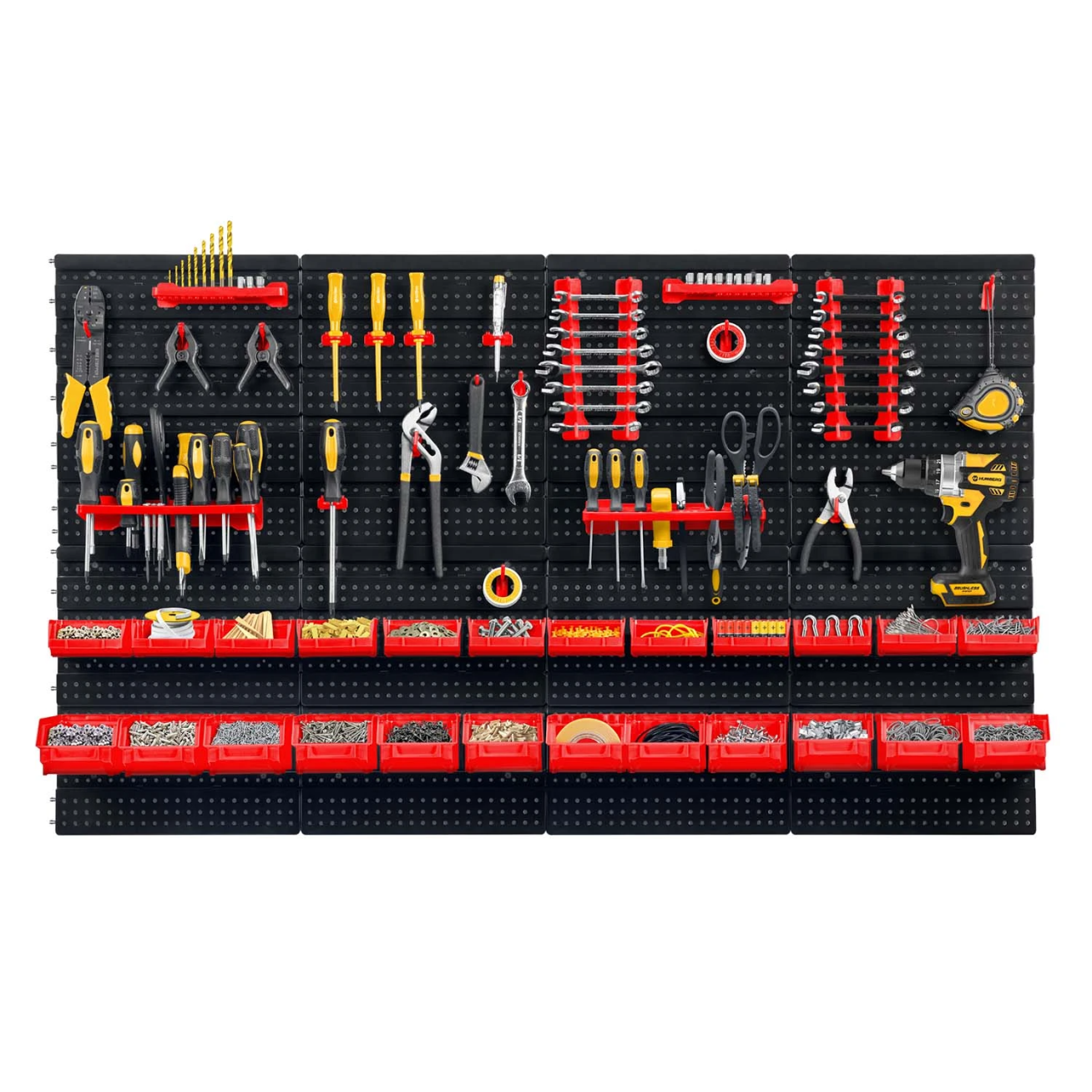 Humberg580 128 × 76 cm dirbtuvių įrankių sienelė su 54 priedais Humberg580 128 × 76 cm dirbtuvių įrankių sienelė su 54 priedais