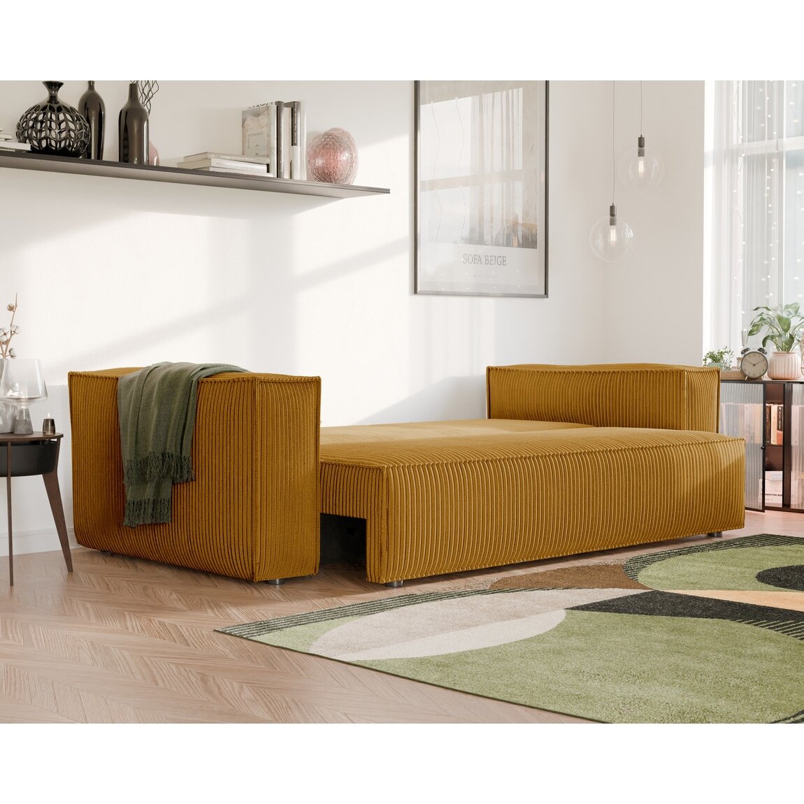 Minkšta kampinė sofa BALI su miego funkcija ir patalynės dėže Spalvos: Poso 01 (geltona) 5