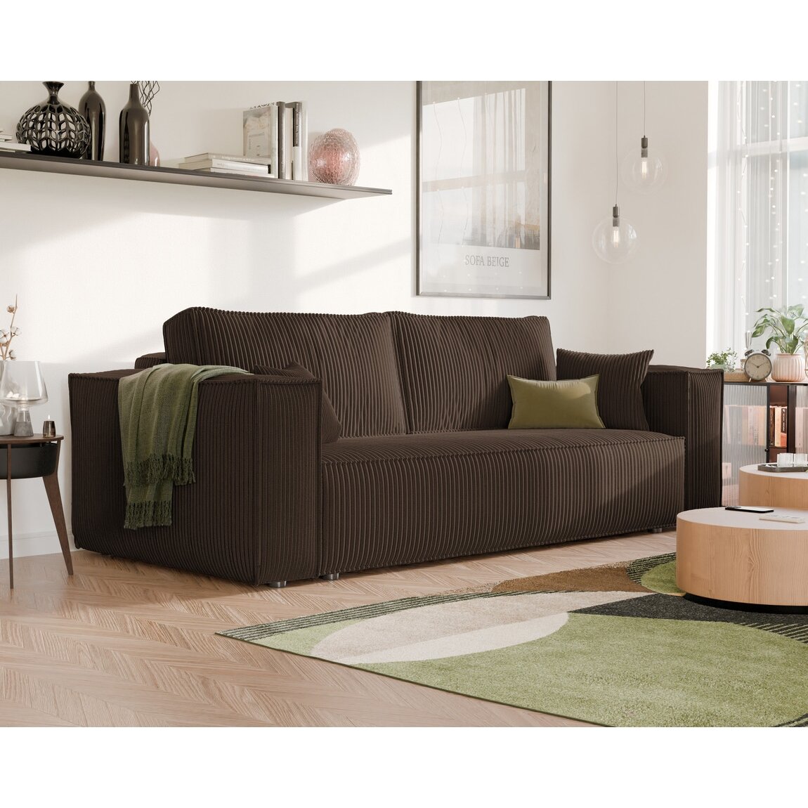 Minkšta kanapa sofa BALI su miego funkcija ir patalynės dėže Spalva: Poso 06 (Ruda)