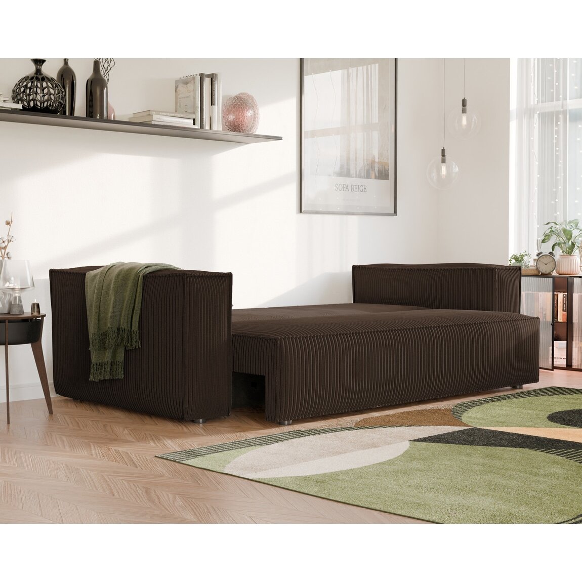 Minkšta kanapa sofa BALI su miego funkcija ir patalynės dėže Spalva: Poso 06 (Ruda) 2