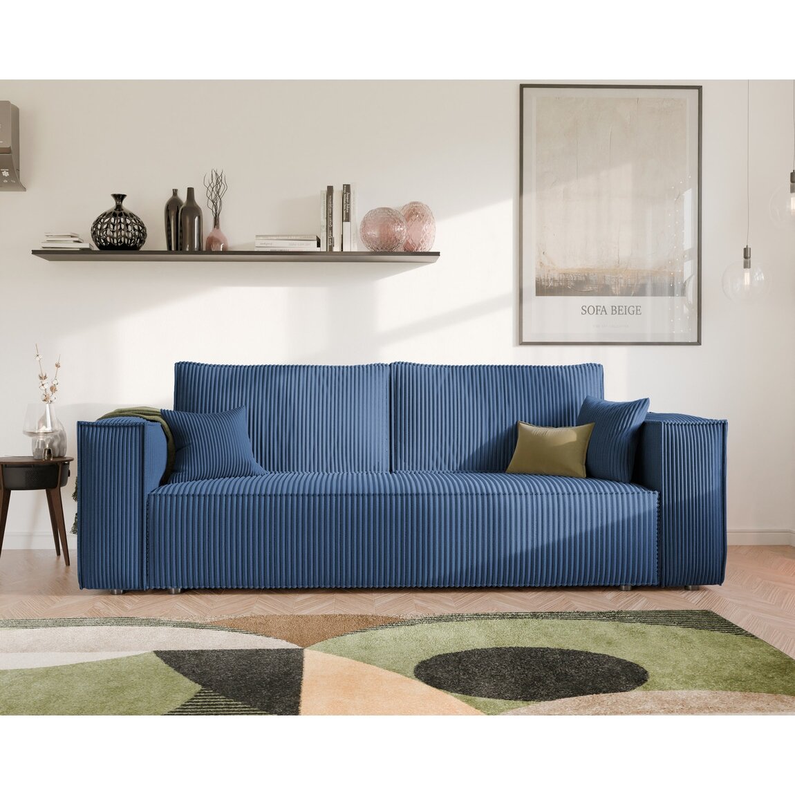 Minkšta kanapa sofa BALI su miego funkcija ir patalynės dėže Spalvos: Poso 05 (Tamsiai mėlyna) 2