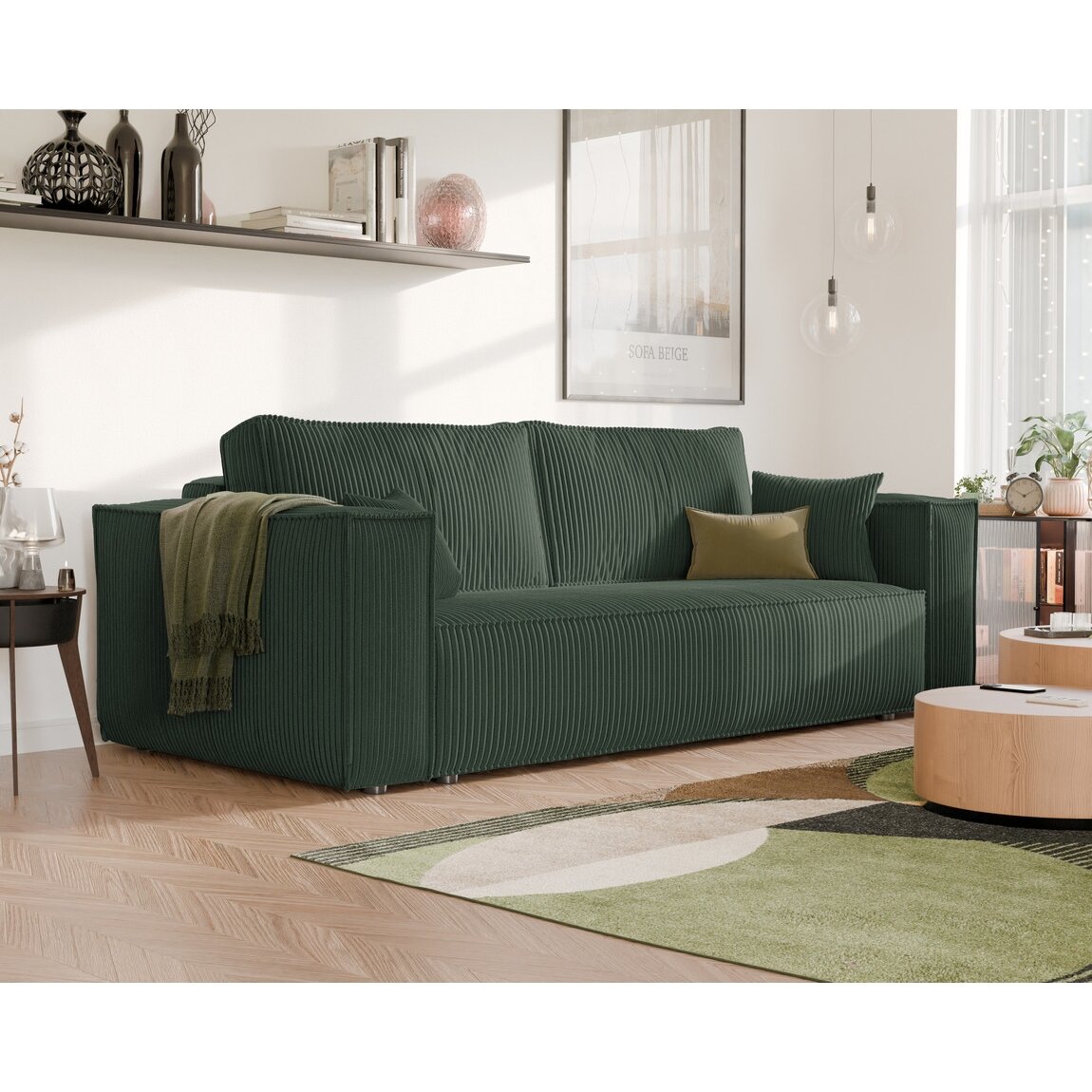Minkšta kanapa sofa BALI su miego funkcija ir patalynės dėže Spalvos: Poso 14 (Butelių žalia)