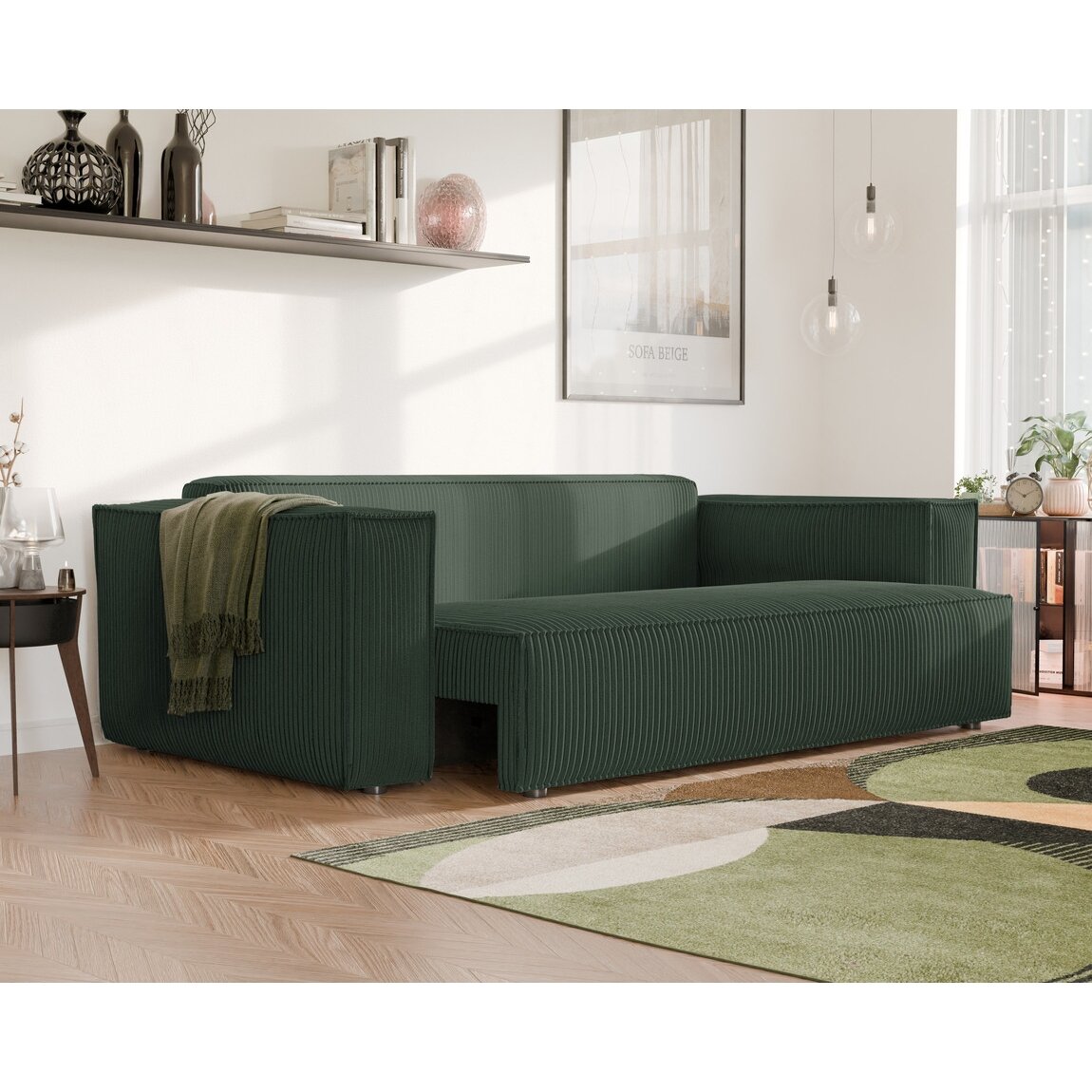 Minkšta kanapa sofa BALI su miego funkcija ir patalynės dėže Spalvos: Poso 14 (Butelių žalia) 2