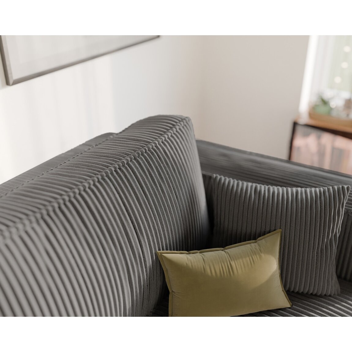 Minkšta kanapa-sofa BALI su miego funkcija ir patalynės dėže Spalvos: Poso 34 (Tamsiai pilka) 2