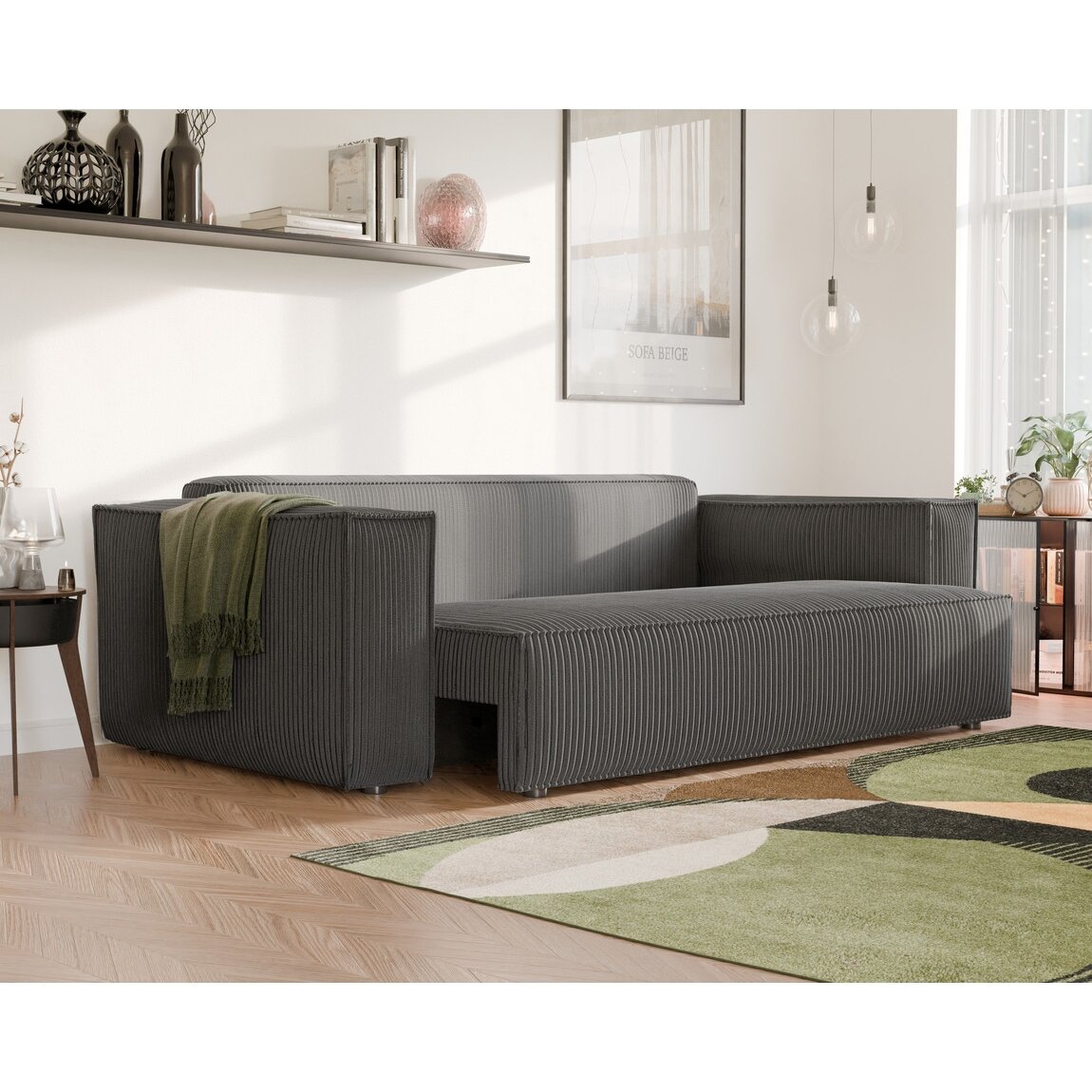 Minkšta kanapa-sofa BALI su miego funkcija ir patalynės dėže Spalvos: Poso 34 (Tamsiai pilka) 3