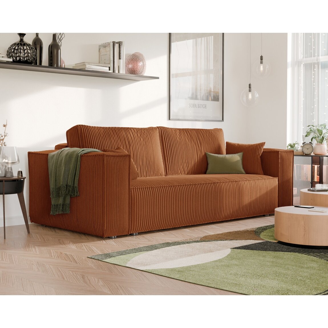 Minkšta kanapa sofa BALI su miego funkcija ir patalynės dėže Spalvos: Poso 40 (Oranžinė)