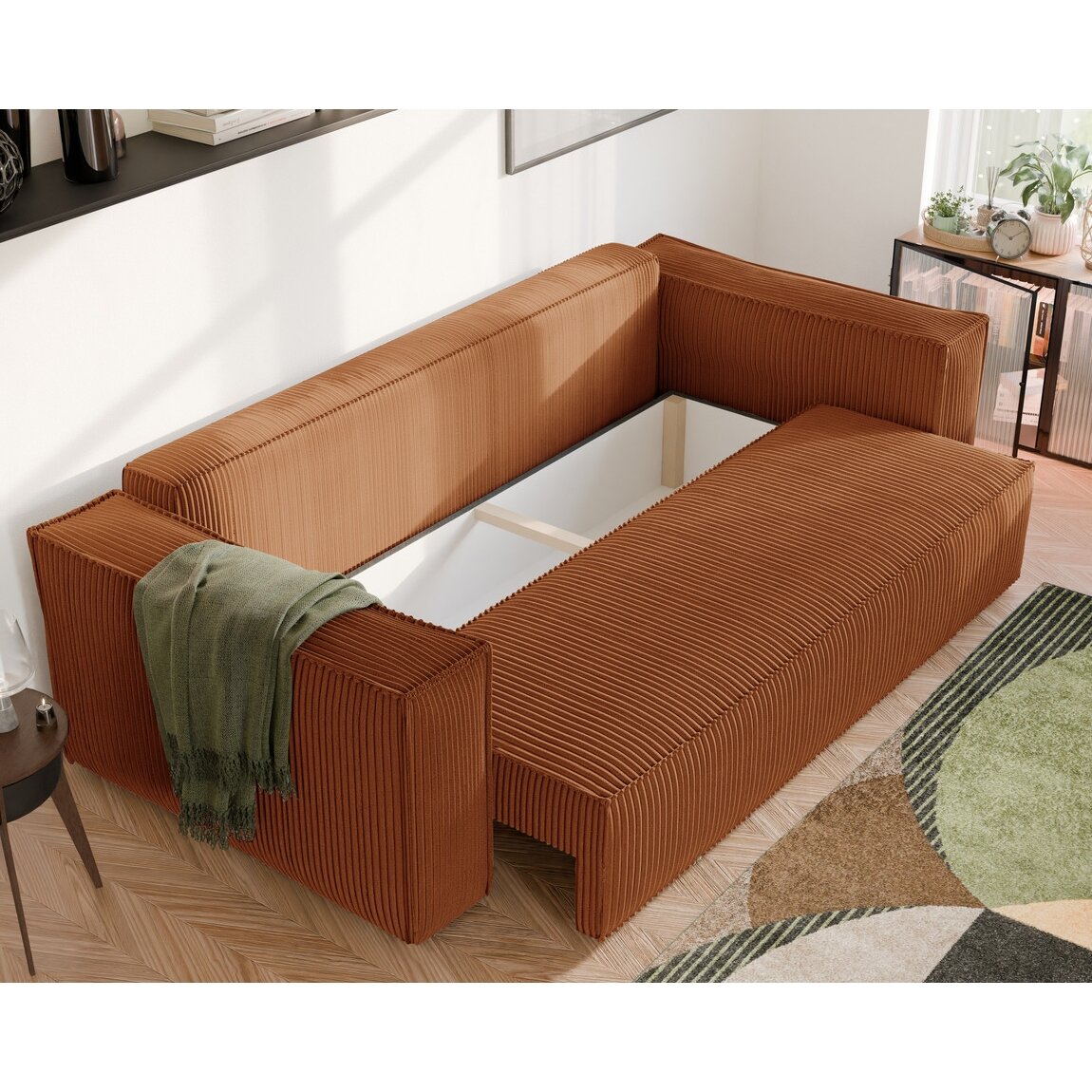 Minkšta kanapa sofa BALI su miego funkcija ir patalynės dėže Spalvos: Poso 40 (Oranžinė) 2
