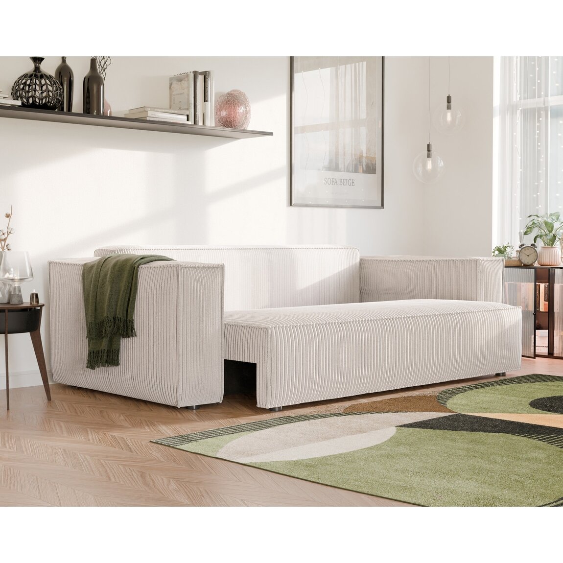 Minkšta sofa-lova BALI su miego funkcija ir patalynės dėže Spalvos: Poso 100 (Kreminė) 1