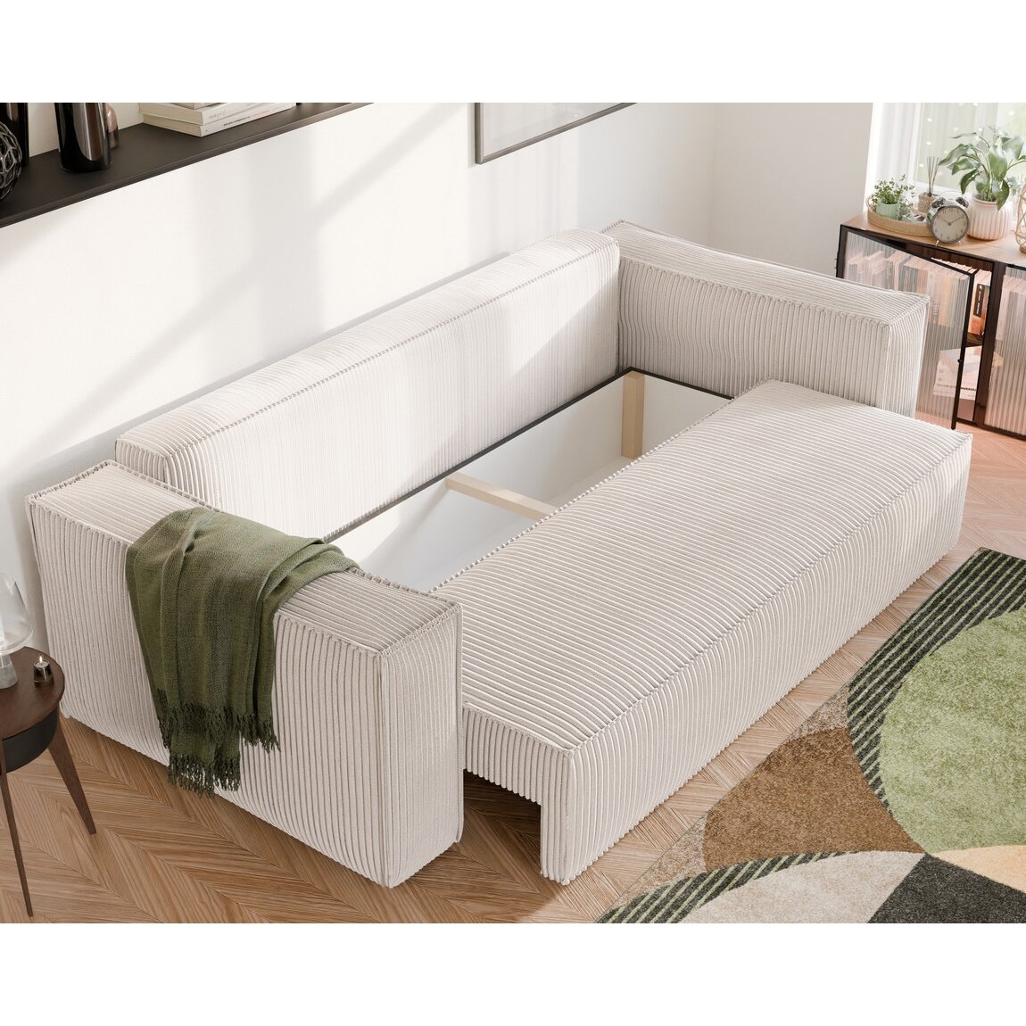 Minkšta sofa-lova BALI su miego funkcija ir patalynės dėže Spalvos: Poso 100 (Kreminė) 5