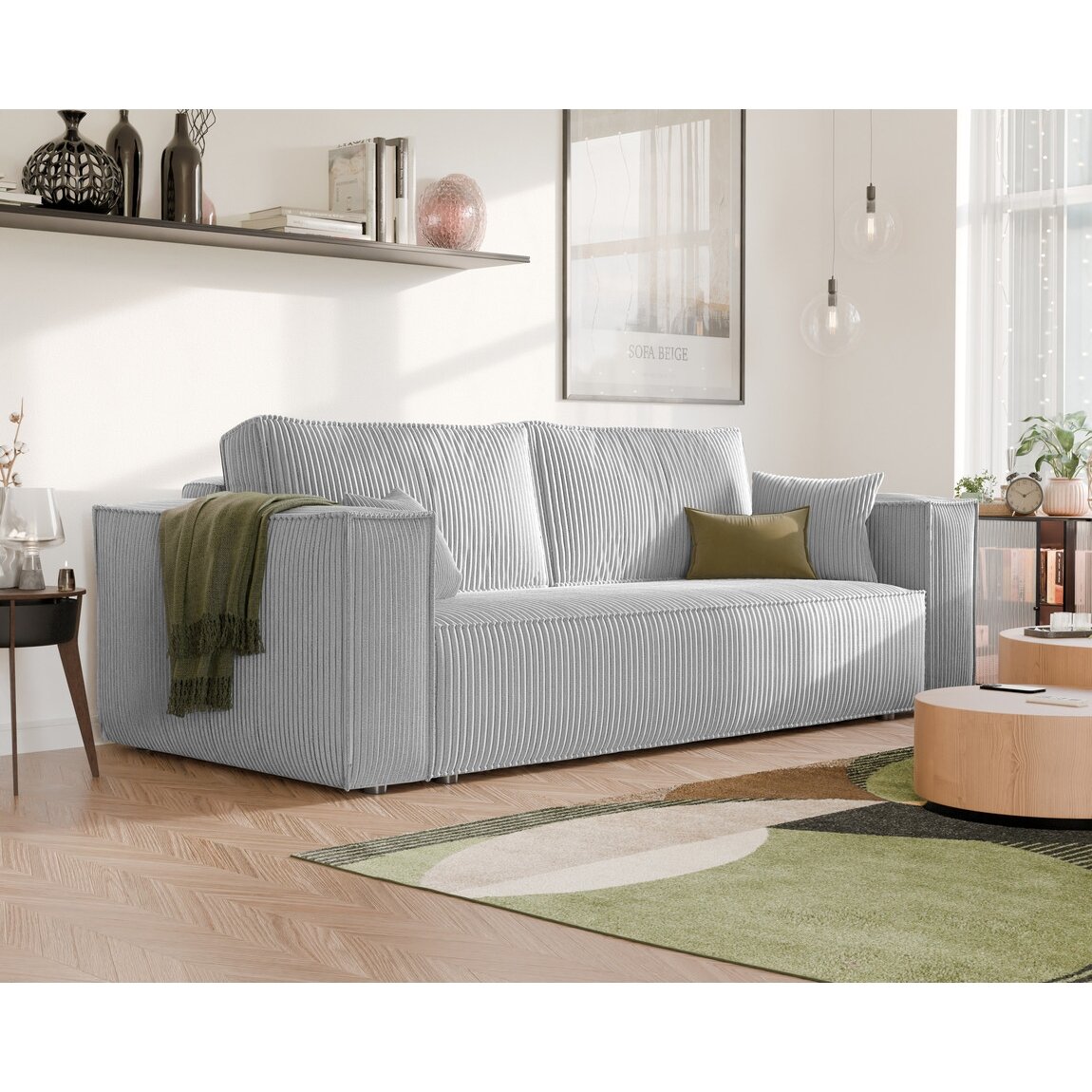 Minkšta sofa BALI su miegama funkcija ir patalynės dėže Spalvos: Poso 110 (Šviesiai pilka)