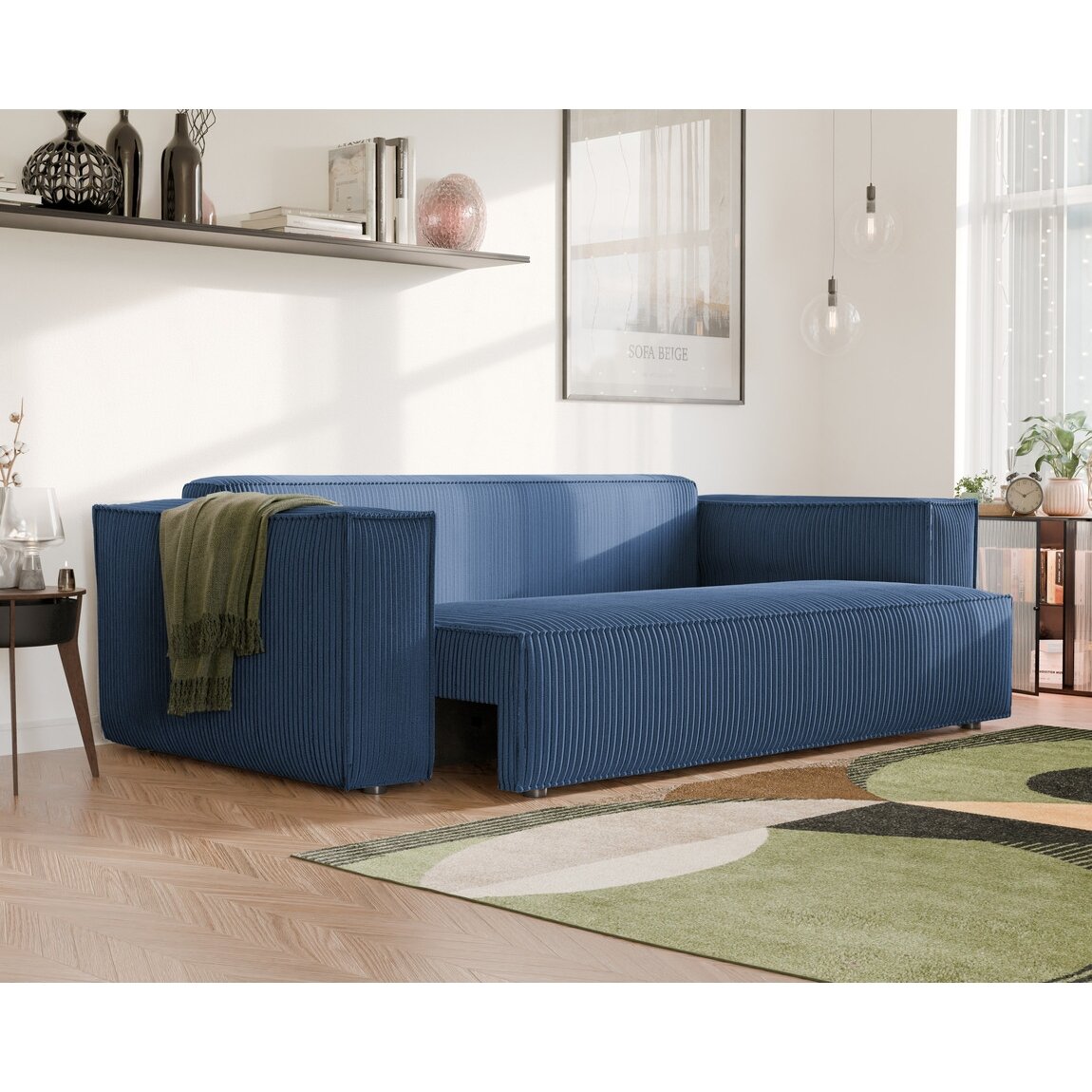Minkšta kanapa sofa BALI su miego funkcija ir patalynės dėže Spalvos: Poso 05 (Tamsiai mėlyna) 5