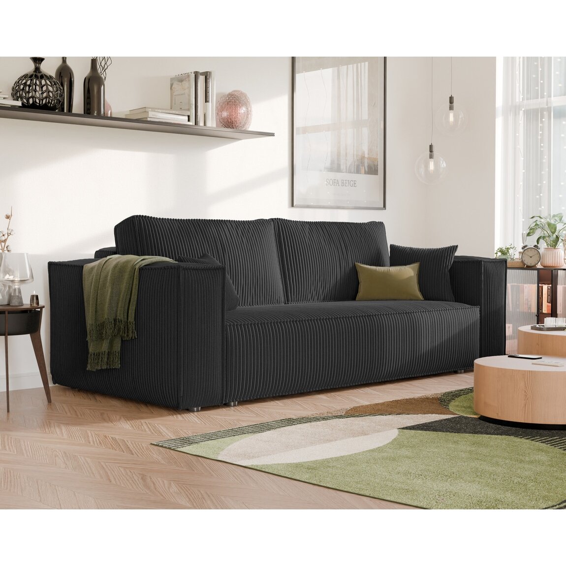 Minkšta sofa BALI su miego funkcija ir patalynės dėže Spalvos: Poso 135 (Antracitas)