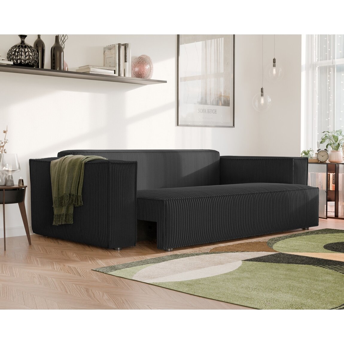 Minkšta sofa BALI su miego funkcija ir patalynės dėže Spalvos: Poso 135 (Antracitas) 1