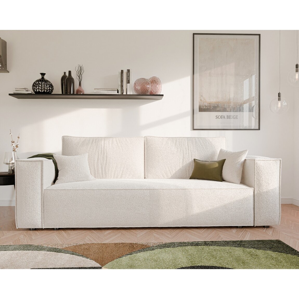 Minkšta kanapa sofa BALI su miego funkcija ir patalynės dėže Spalvos: Boucle C1 (Kreminė) 2