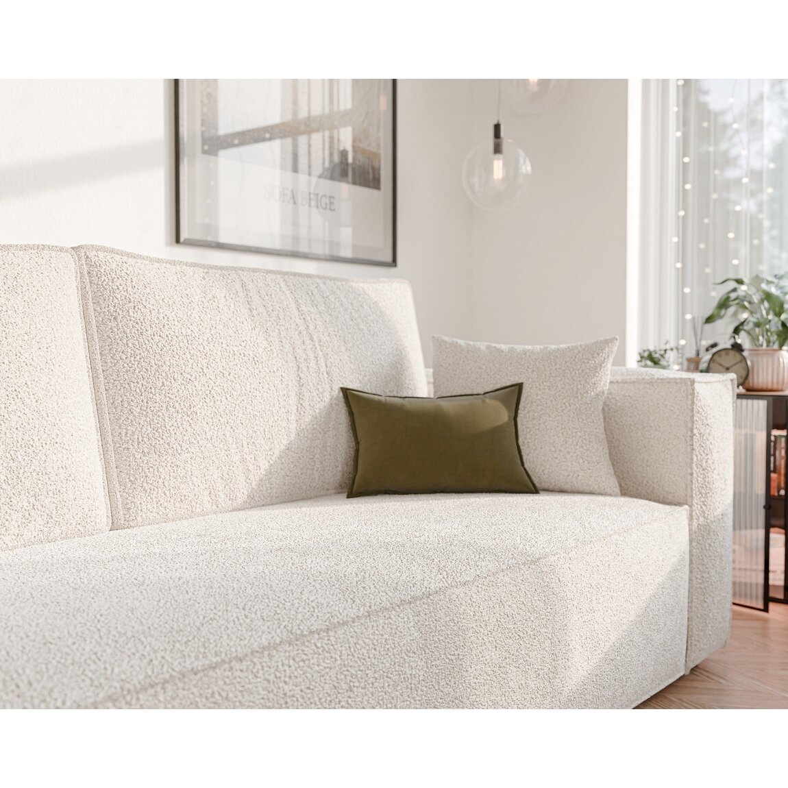 Minkšta kanapa sofa BALI su miego funkcija ir patalynės dėže Spalvos: Boucle C1 (Kreminė) 3