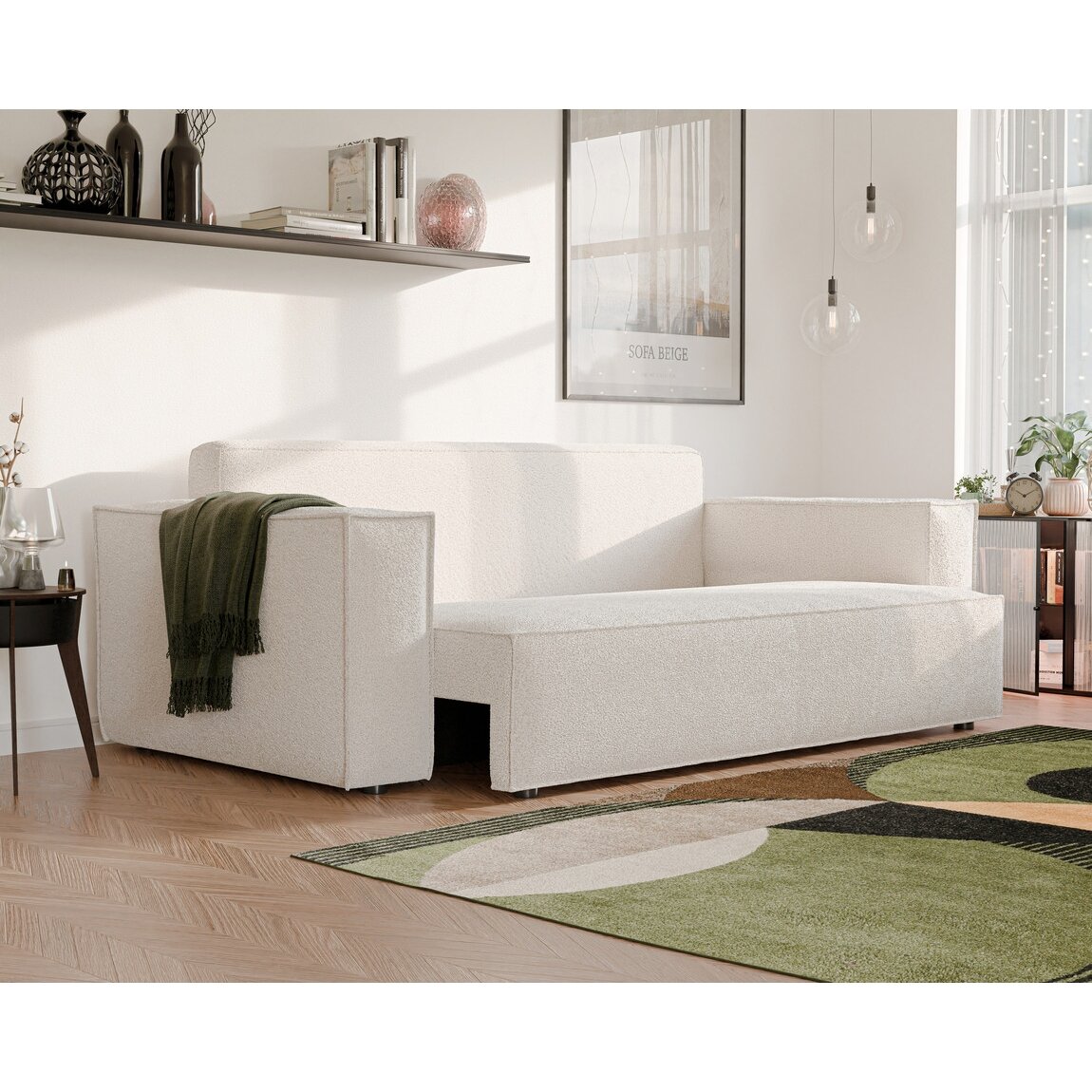 Minkšta kanapa sofa BALI su miego funkcija ir patalynės dėže Spalvos: Boucle C1 (Kreminė) 4