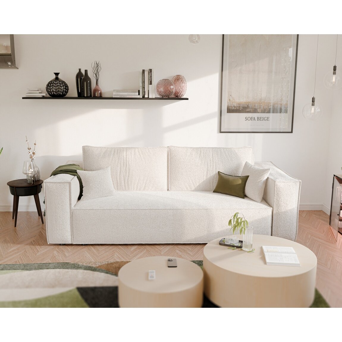 Minkšta kanapa sofa BALI su miego funkcija ir patalynės dėže Spalvos: Boucle C1 (Kreminė) 6
