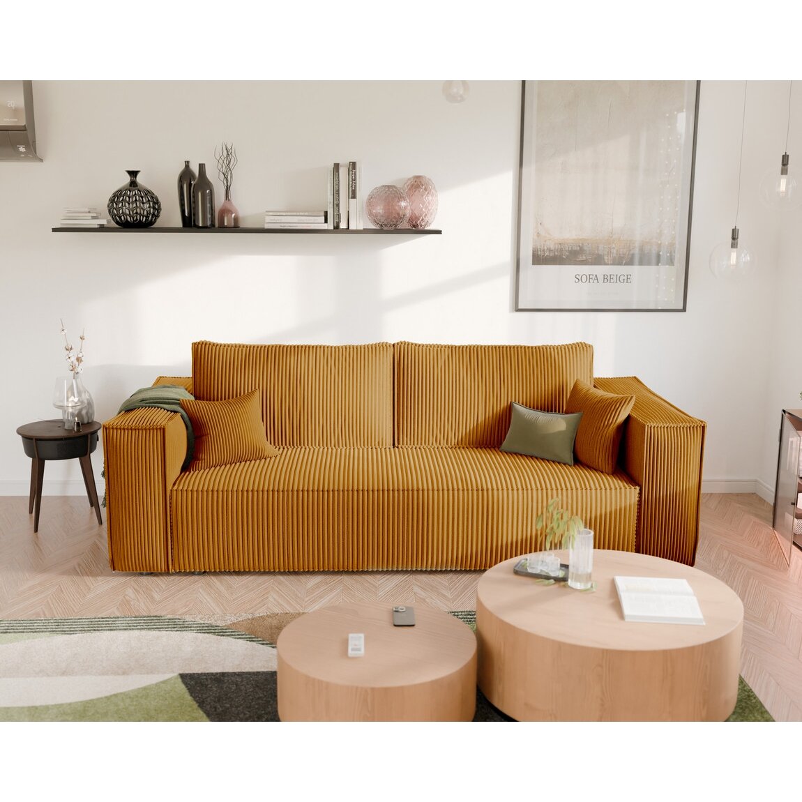 Minkšta kampinė sofa BALI su miego funkcija ir patalynės dėže Spalvos: Poso 01 (geltona) 2
