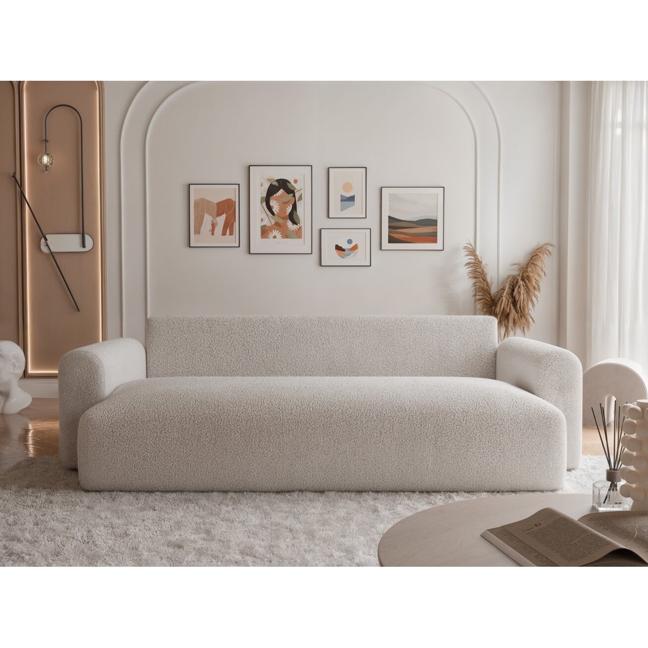 Trivietė išskleidžiama sofa JOBO su patalynės dėže Spalvos: Boucle C1 (kreminė) 1 Trivietė išskleidžiama sofa JOBO su patalynės dėže Spalvos: Boucle C1 (kreminė) 1