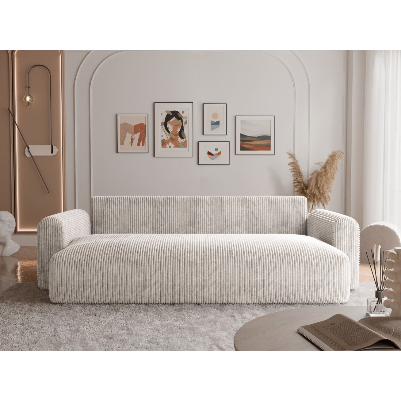 Trivietė išskleidžiama sofa JOBO su patalynės dėže Spalvos: Poso 100 (Kreminė) 1 Trivietė išskleidžiama sofa JOBO su patalynės dėže Spalvos: Poso 100 (Kreminė) 1