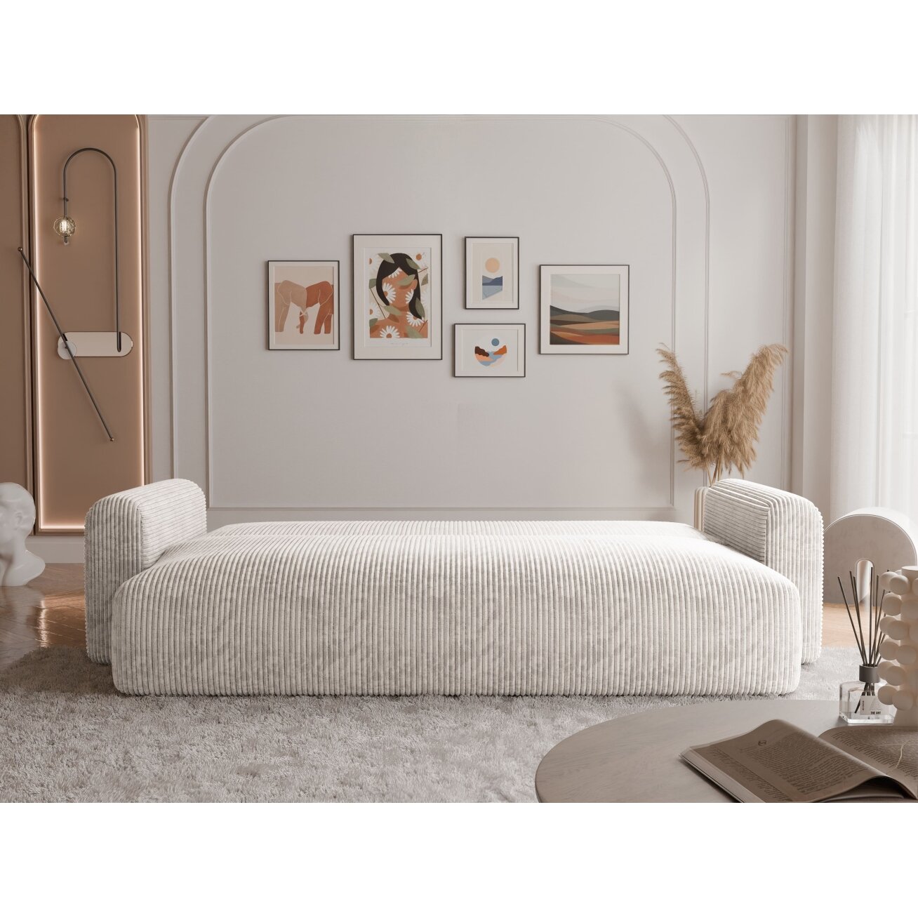 Trivietė išskleidžiama sofa JOBO su patalynės dėže Spalvos: Poso 100 (Kreminė) 2 Trivietė išskleidžiama sofa JOBO su patalynės dėže Spalvos: Poso 100 (Kreminė) 2