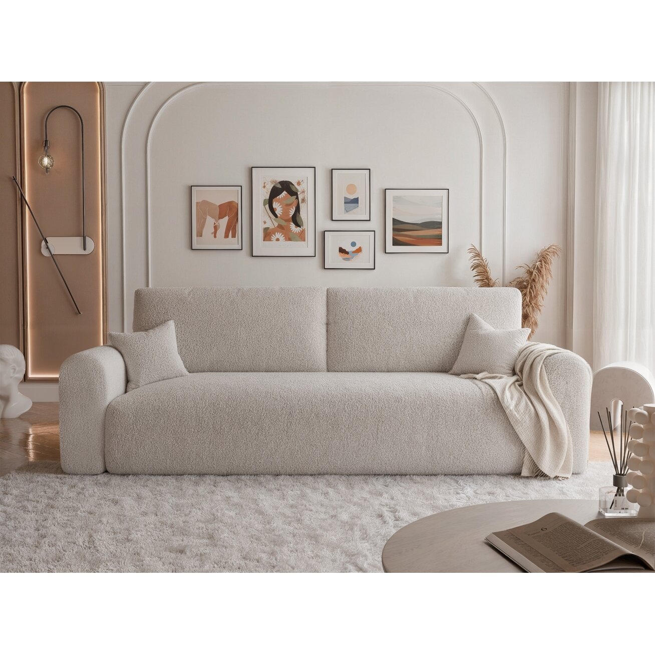 Trivietė išskleidžiama sofa JOBO su patalynės dėže Spalvos: Boucle C1 (kreminė) Trivietė išskleidžiama sofa JOBO su patalynės dėže Spalvos: Boucle C1 (kreminė)
