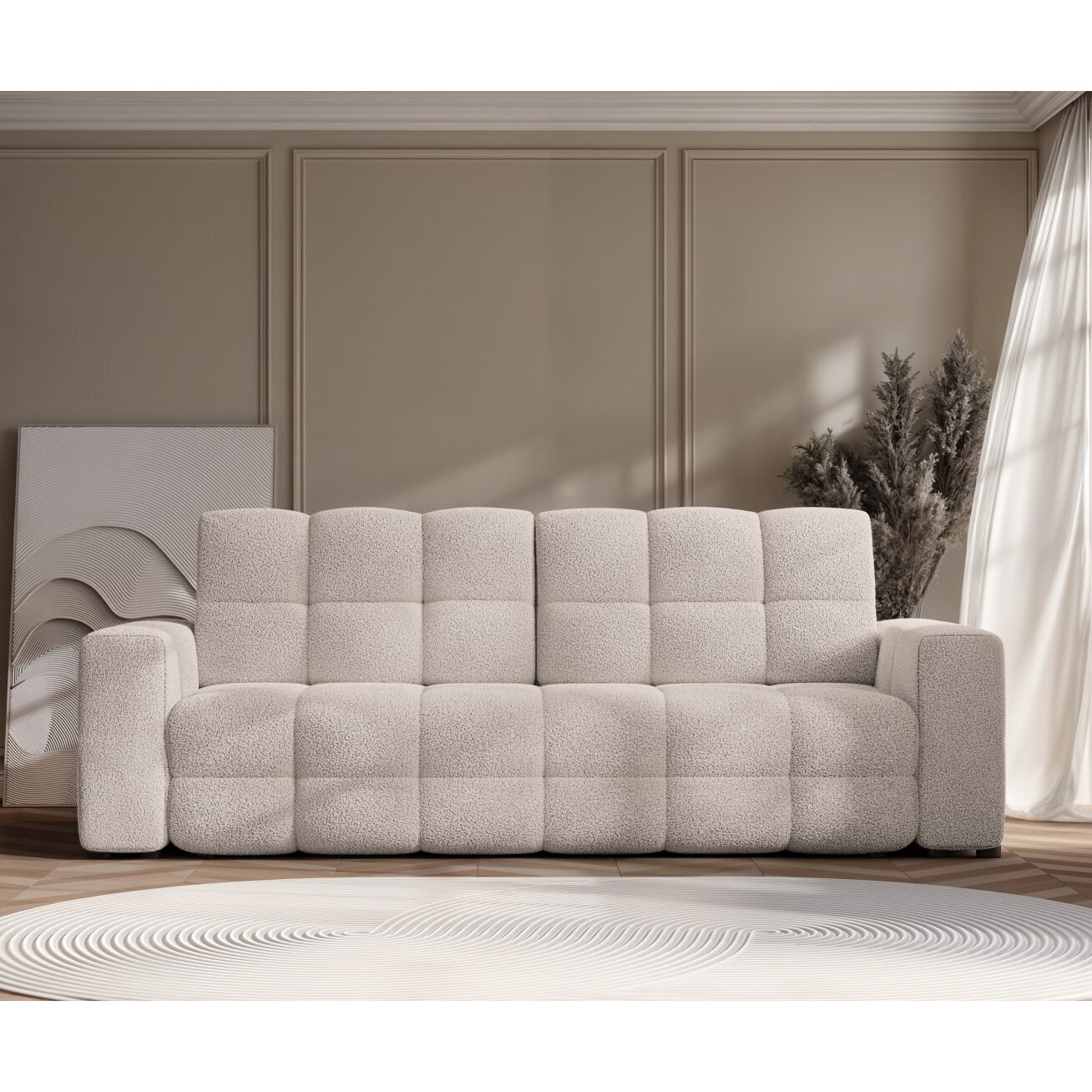 Trivietė išskleidžiama sofa MOLLY su patalynės dėže Spalvos: Quelle 05 (Pilka smėlio) 2 Trivietė išskleidžiama sofa MOLLY su patalynės dėže Spalvos: Quelle 05 (Pilka smėlio) 2