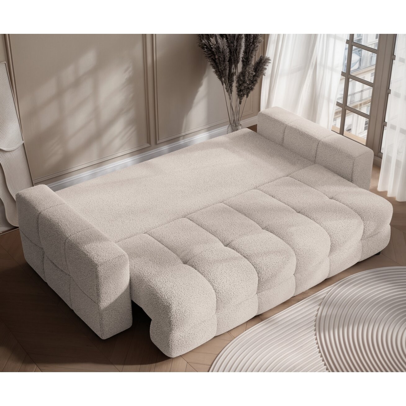 Trivietė išskleidžiama sofa MOLLY su patalynės dėže Spalvos: Quelle 05 (Pilka smėlio) 4 Trivietė išskleidžiama sofa MOLLY su patalynės dėže Spalvos: Quelle 05 (Pilka smėlio) 4