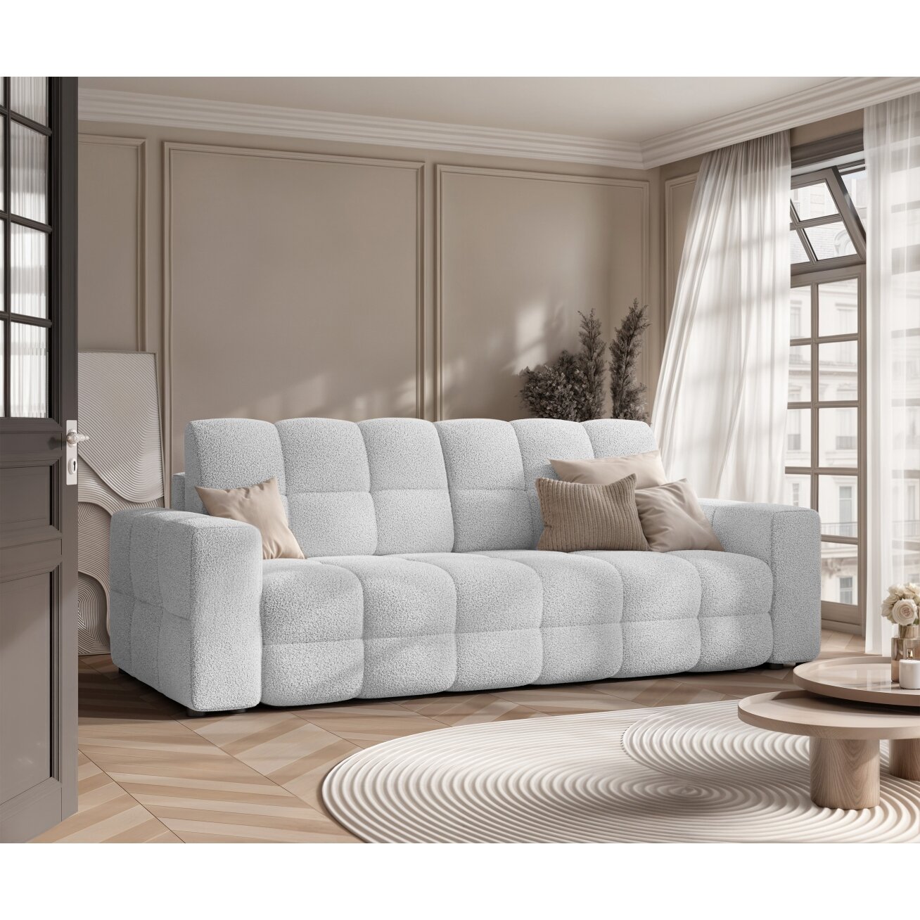 Trivietė išskleidžiama sofa MOLLY su patalynės dėže Spalvos: Quelle 83 (Šviesiai pilka) Trivietė išskleidžiama sofa MOLLY su patalynės dėže Spalvos: Quelle 83 (Šviesiai pilka)