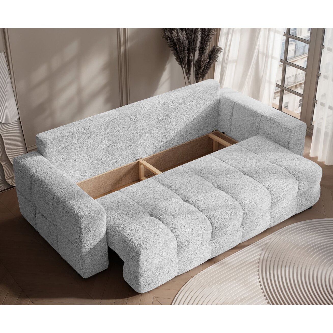 Trivietė išskleidžiama sofa MOLLY su patalynės dėže Spalvos: Quelle 83 (Šviesiai pilka) 4 Trivietė išskleidžiama sofa MOLLY su patalynės dėže Spalvos: Quelle 83 (Šviesiai pilka) 4
