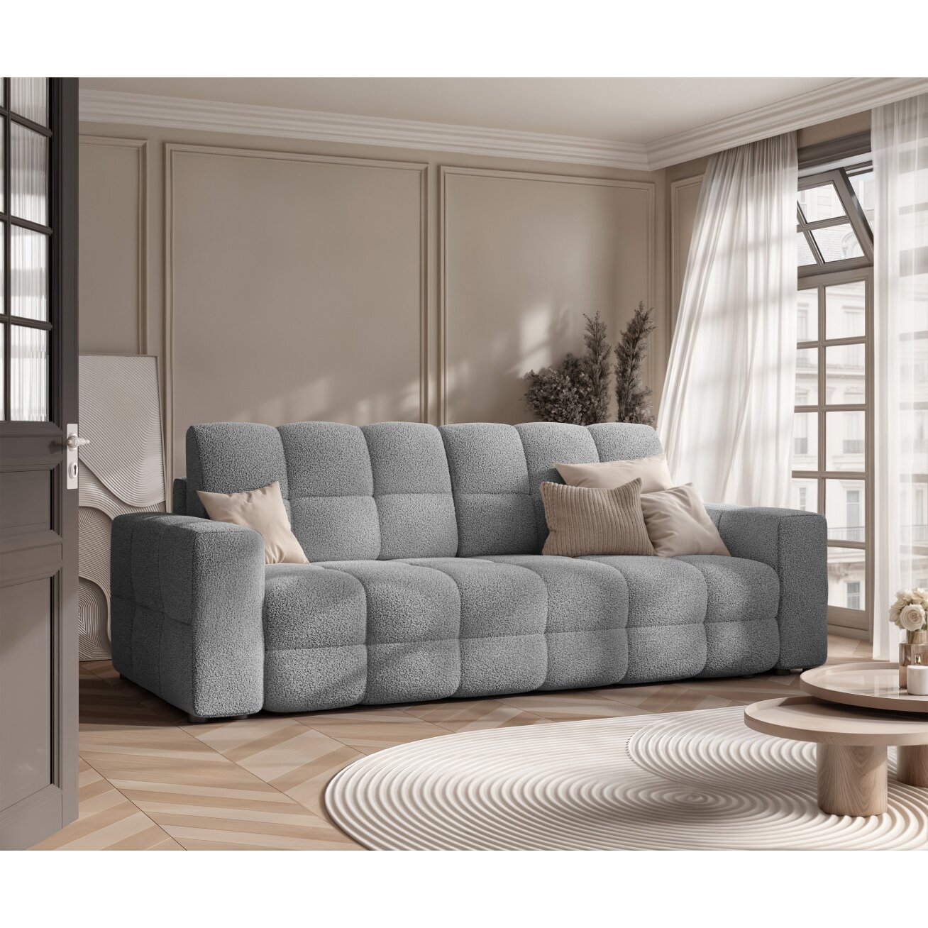 Trivietė išskleidžiama sofa MOLLY su patalynės dėže Spalvos: Quelle 92 (Pilka) Trivietė išskleidžiama sofa MOLLY su patalynės dėže Spalvos: Quelle 92 (Pilka)