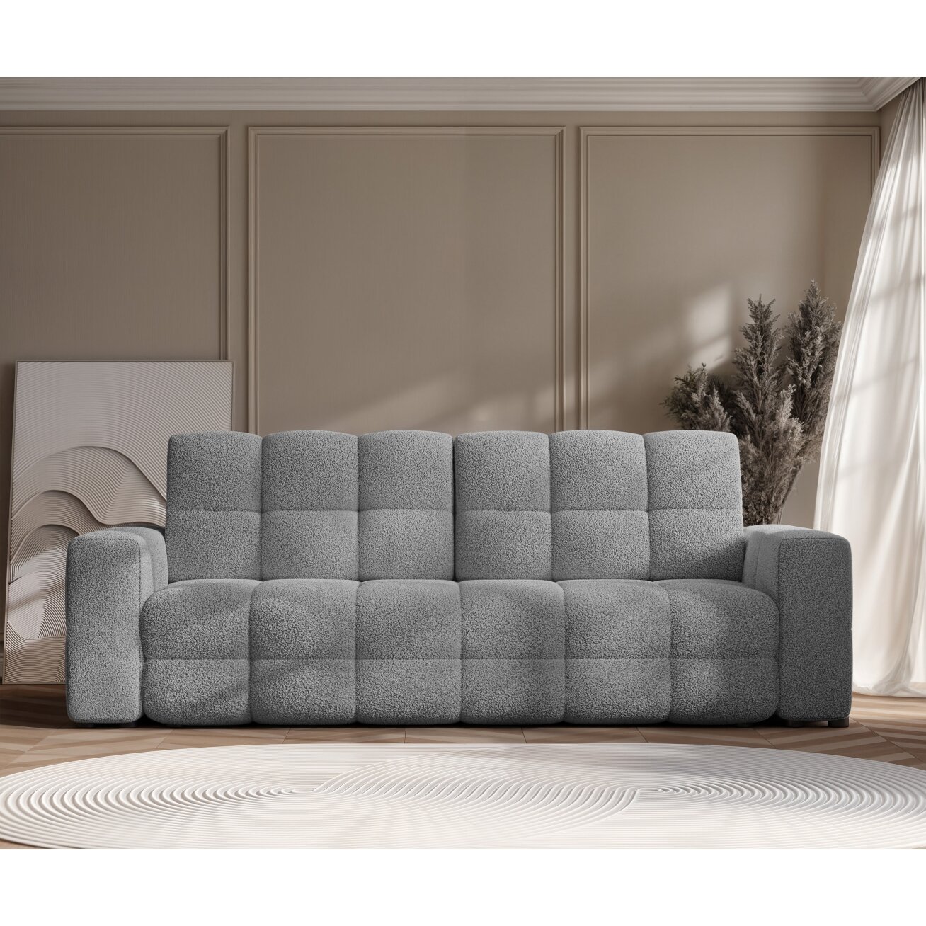 Trivietė išskleidžiama sofa MOLLY su patalynės dėže Spalvos: Quelle 92 (Pilka) 2 Trivietė išskleidžiama sofa MOLLY su patalynės dėže Spalvos: Quelle 92 (Pilka) 2