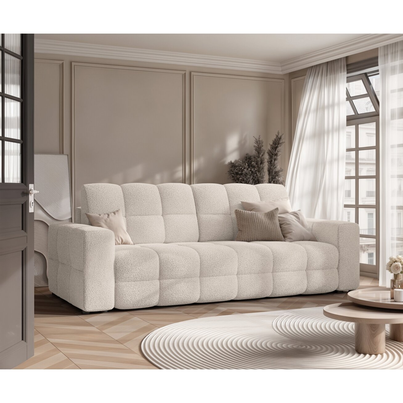 Išskleidžiama trivietė sofa MOLLY su patalynės dėže Spalvos: Quelle 02 (Kreminė) Išskleidžiama trivietė sofa MOLLY su patalynės dėže Spalvos: Quelle 02 (Kreminė)