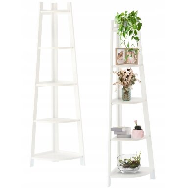 Kampinė 5 pakopų lentyna balta, aukštis 150 cm