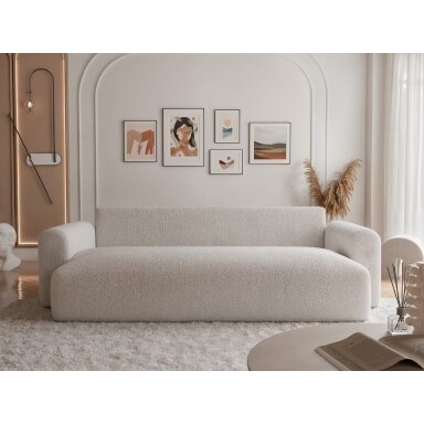 Trivietė išskleidžiama sofa JOBO su patalynės dėže Spalvos: Boucle C1 (kreminė)