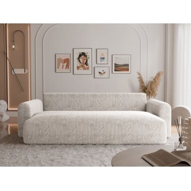 Trivietė išskleidžiama sofa JOBO su patalynės dėže Spalvos: Poso 100 (Kreminė)